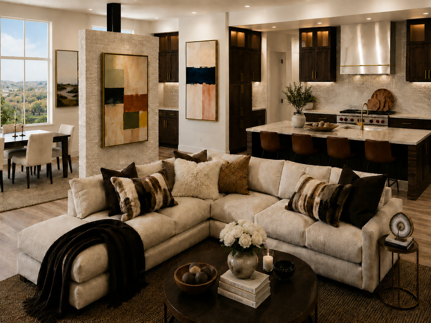 Living, dining, bar, and kitchen rendering at 4408 Amarra