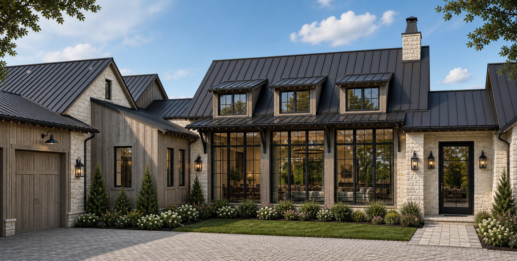 Closer courtyard and front elevation rendering of 8211 Valerio