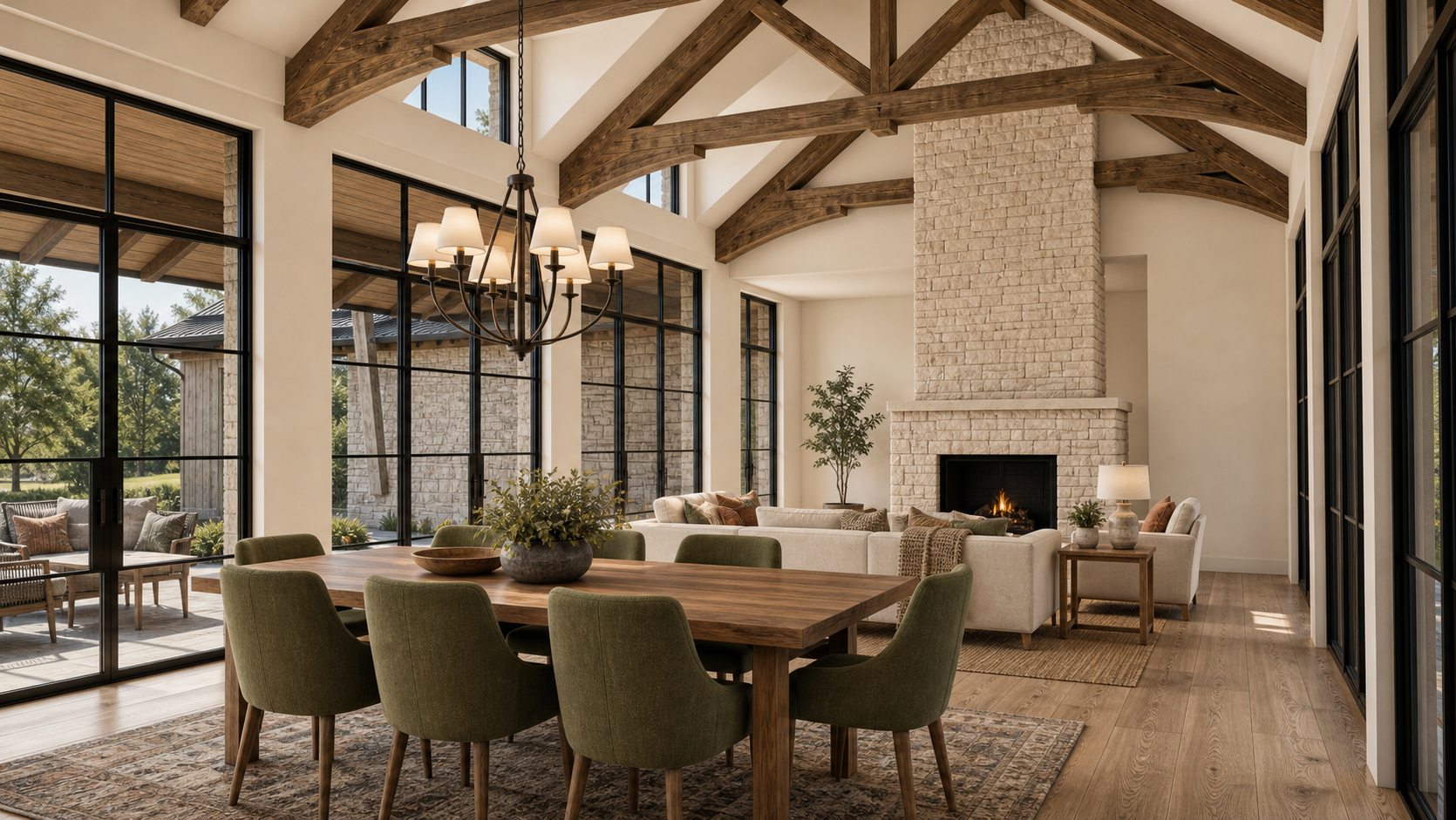 Two-story living and dining rendering at 8211 Valerio