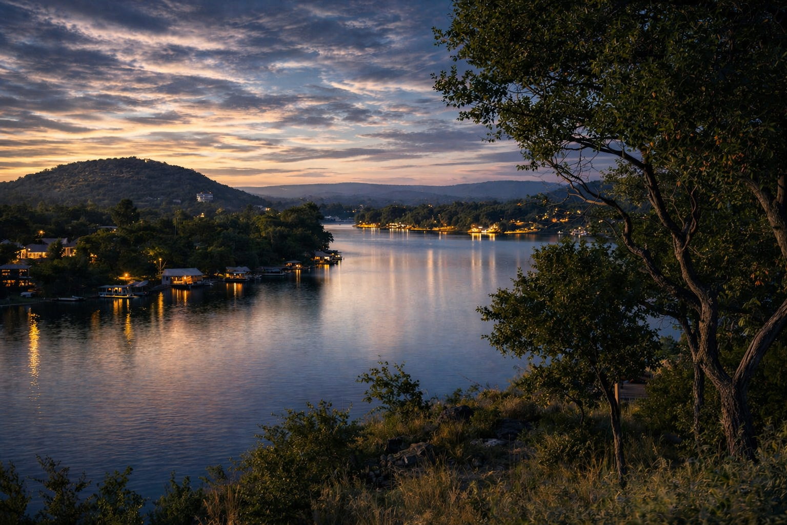 Sunset view across Lake LBJ at The Trails